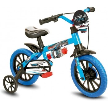 Bicicleta de passeio infantil Nathor Azul Aro 12 Veloz freio tambor e com rodas de treinamento