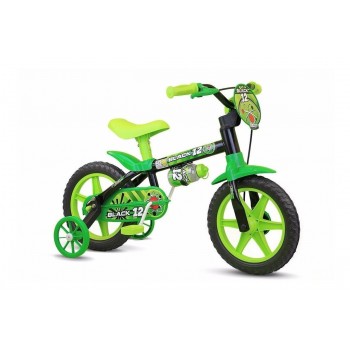 Bicicleta urbana infantil Nathor Black 12 freios tambor cor preto/verde com rodas de treinamento